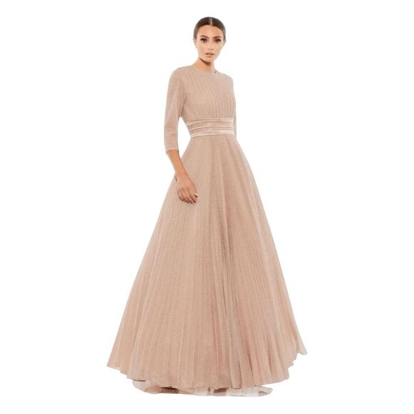 Mac Duggal Ieena Rose Gold Shimmering Pleated A-Line Evening Gown 12 - Picture 1 of 9